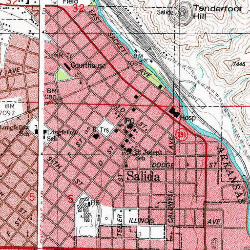 Topographic Map of Salida Post Office, CO