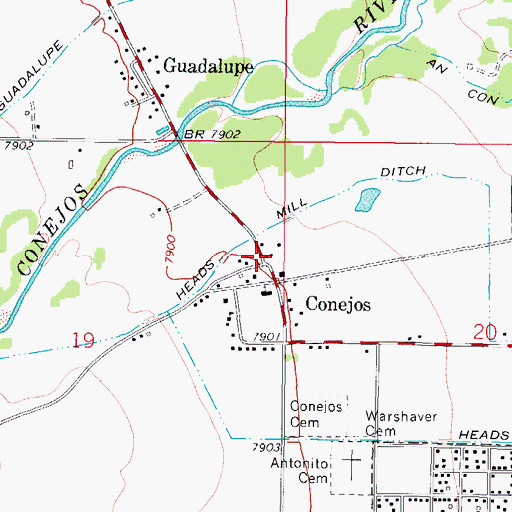 Topographic Map of Conejos Post Office, CO