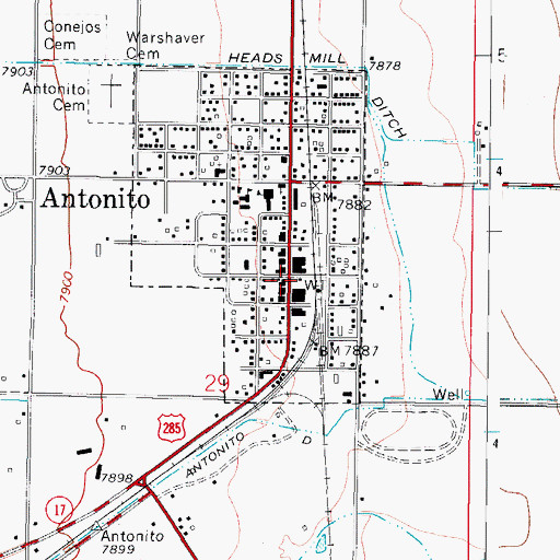 Topographic Map of Antonito Post Office, CO
