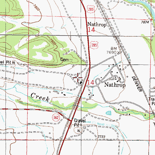 Topographic Map of Nathrop Post Office, CO
