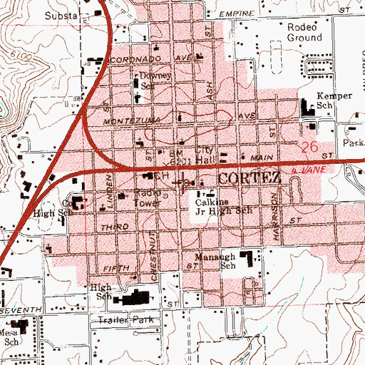 Topographic Map of Cortez Post Office, CO