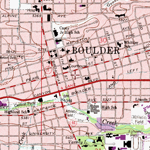 Topographic Map of Boulder Post Office, CO