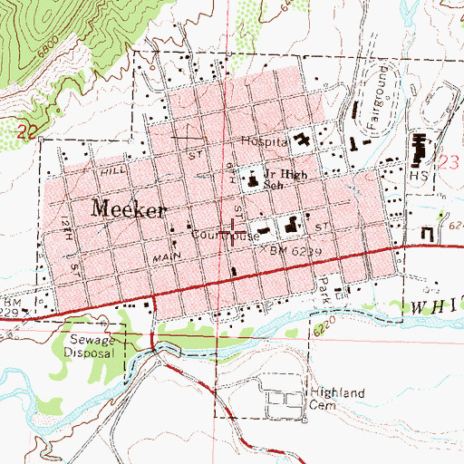 Topographic Map of Meeker Post Office, CO