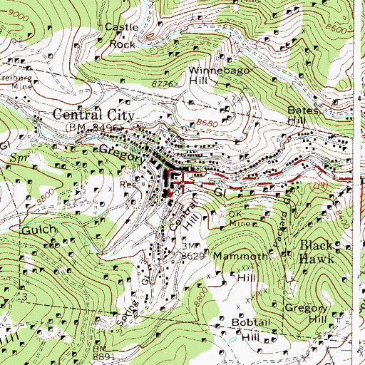 Topographic Map of Central City Post Office, CO