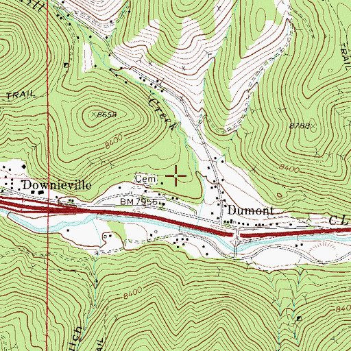 Topographic Map of Dumont Cemetery, CO