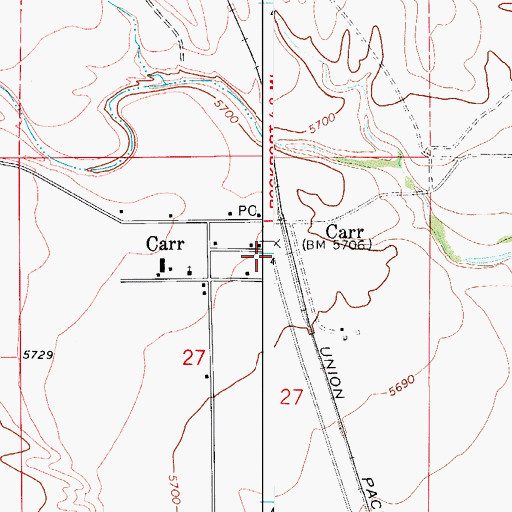 Topographic Map of Carr Post Office, CO