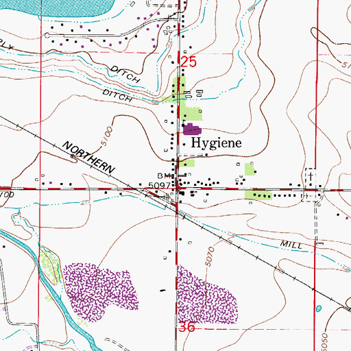 Topographic Map of Hygiene Post Office, CO