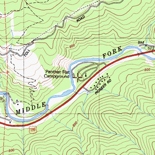 Topographic Map of Panther Flat Campground, CA
