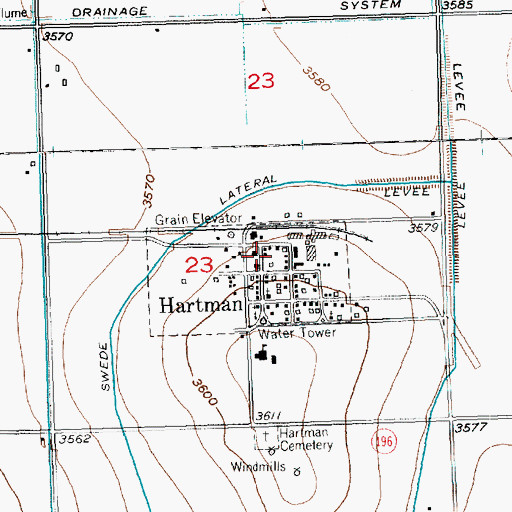 Topographic Map of Hartman Post Office, CO