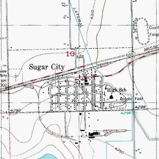 Topographic Map of Sugar City Post Office, CO