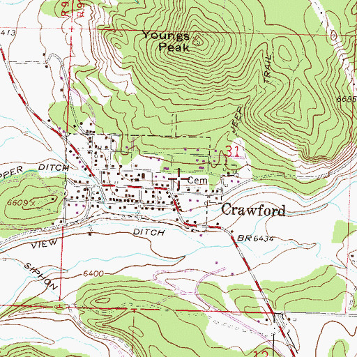 Topographic Map of Crawford Cemetery, CO