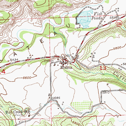 Topographic Map of Molina Post Office, CO