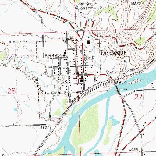 Topographic Map of De Beque Post Office, CO