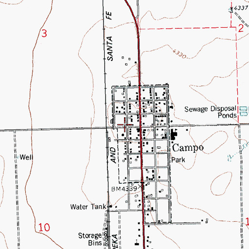 Topographic Map of Campo Post Office, CO