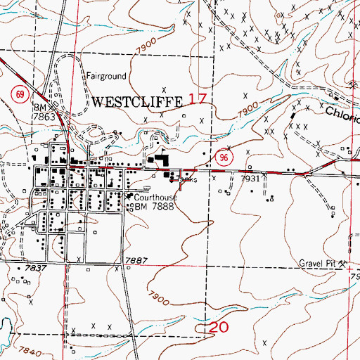Topographic Map of Westcliffe Post Office, CO