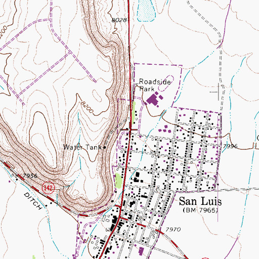 Topographic Map of San Luis Post Office, CO