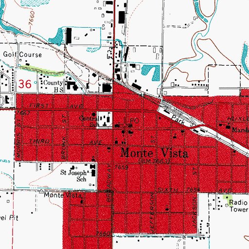 Topographic Map of Monte Vista Post Office, CO