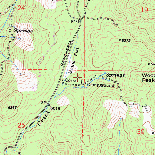 Topographic Map of Evans Flat Campground, CA
