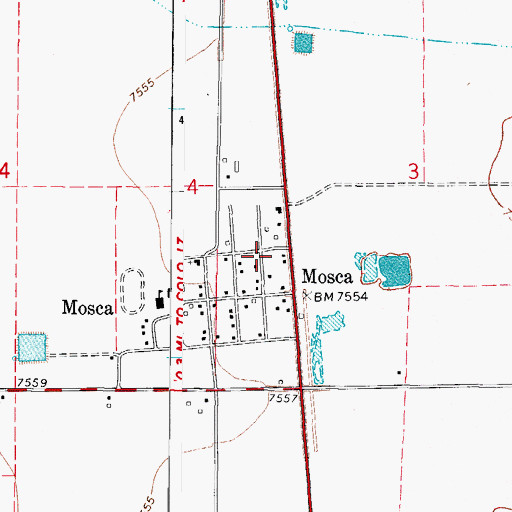 Topographic Map of Mosca Post Office, CO