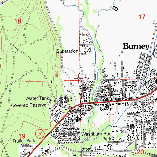 Topographic Map of Shasta County Sheriff's Office Burney, CA