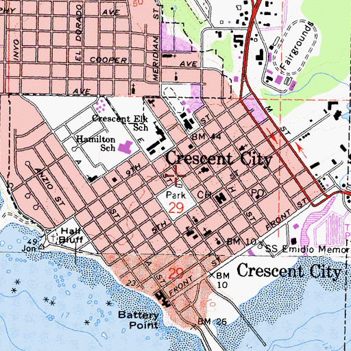 Topographic Map of Crescent City Police, CA