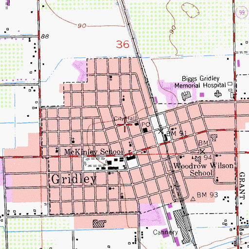 Topographic Map of Gridley Police Department, CA