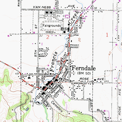 Topographic Map of Ferndale Police Department, CA