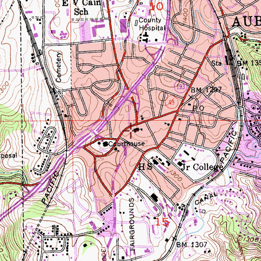 Topographic Map of Auburn Police Department, CA