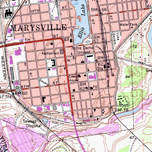 Topographic Map of Marysville Police Department, CA