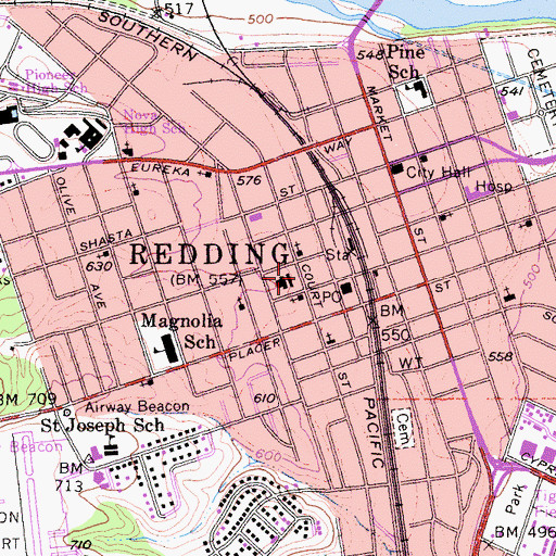 Topographic Map of Shasta County Sheriff's Office Headquarters, CA