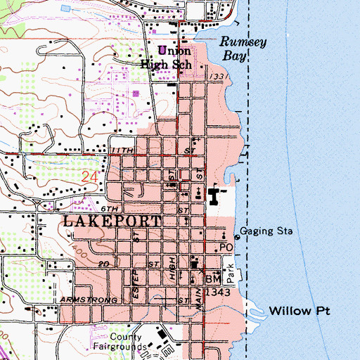 Topographic Map of Lakeport Police Department, CA
