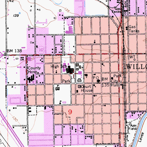 Topographic Map of Willows City Police Department, CA