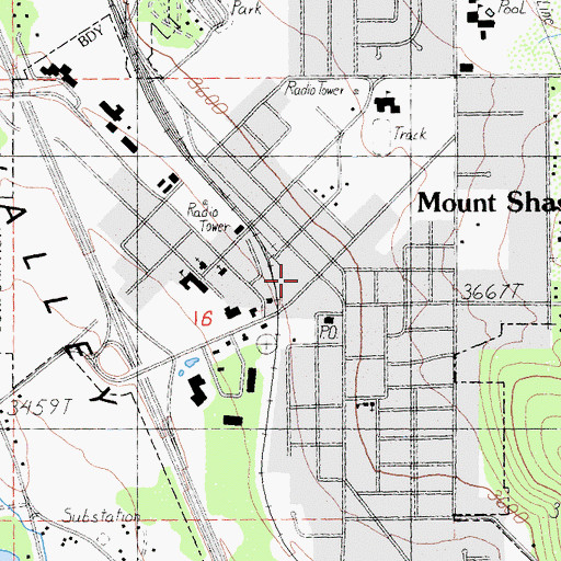 Topographic Map of Mount Shasta Police Department, CA