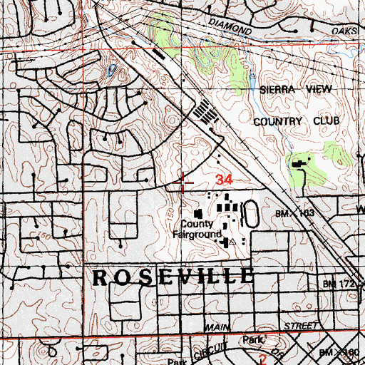 Topographic Map of Roseville Police Jail, CA