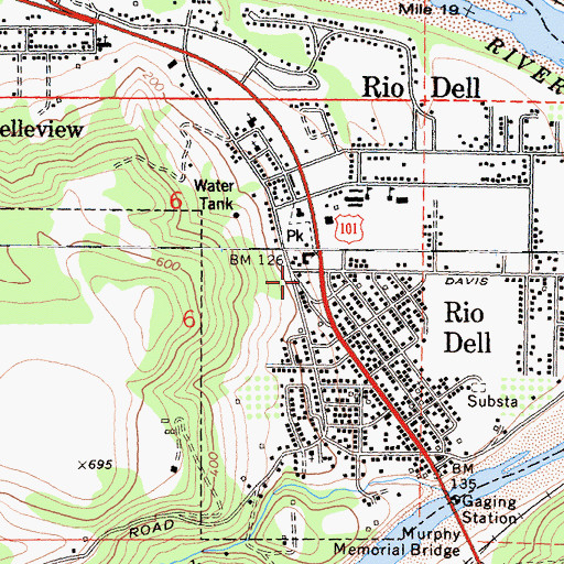 Topographic Map of Rio Dell Police Department, CA