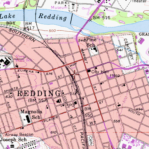 Topographic Map of Redding Police Department, CA