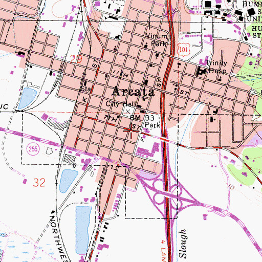 Topographic Map of Arcata Police Department, CA