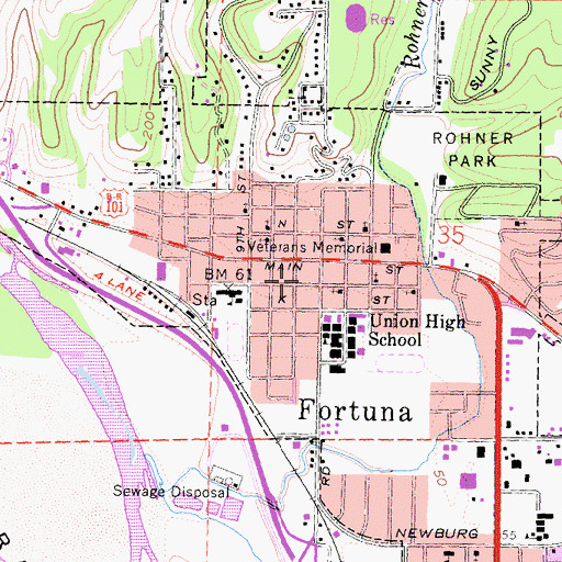 Topographic Map of Fortuna Police Department, CA