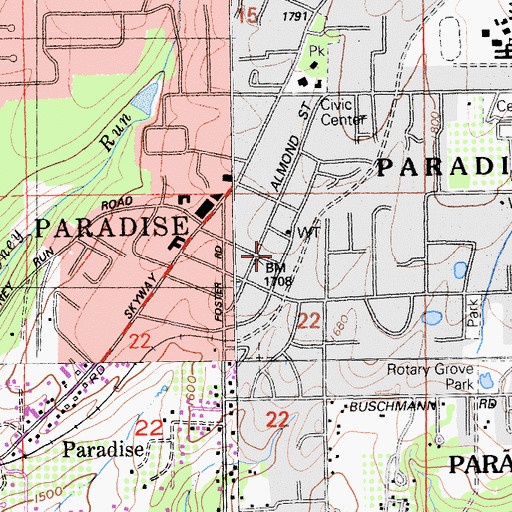 Topographic Map of Paradise Police Department, CA