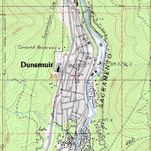 Topographic Map of Siskiyou County Sheriff's Office Dunsmuir, CA