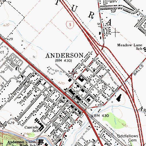 Topographic Map of Anderson Police Department, CA