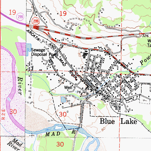 Topographic Map of Blue Lake Police Department, CA