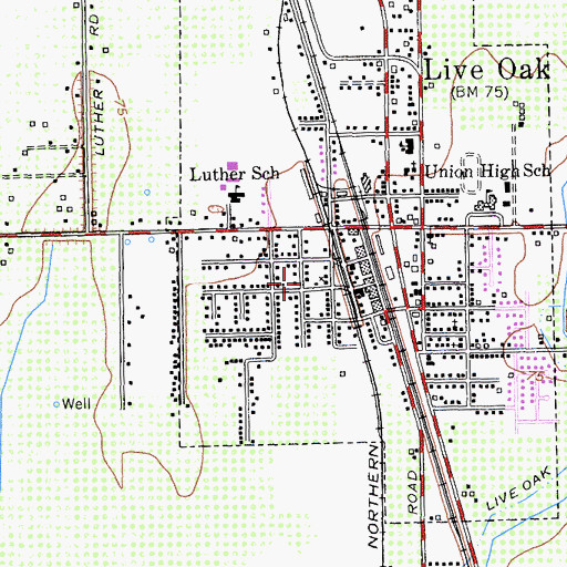Topographic Map of Sutter County Sheriff's Office - Live Oak Substation, CA