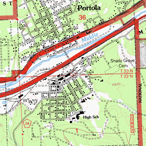 Topographic Map of Plumas County Sheriff's Office Portola Substation, CA