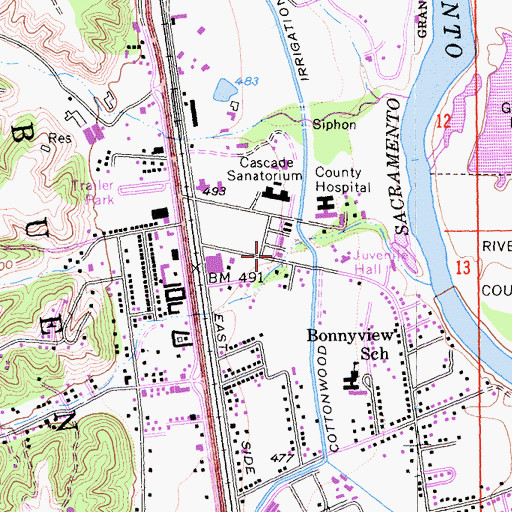 Topographic Map of Shasta County Sheriff's Office Redding, CA