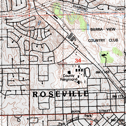 Topographic Map of Roseville Police Department, CA