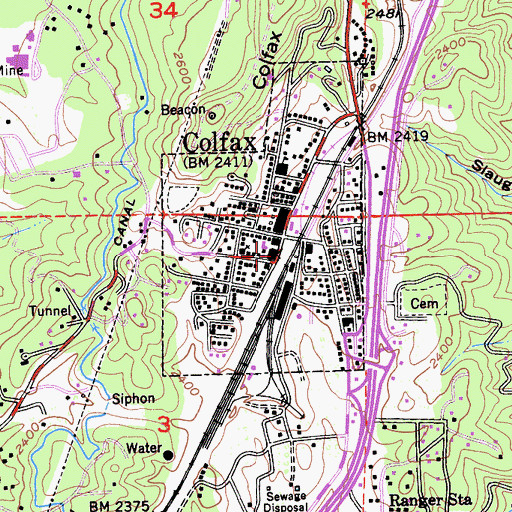 Topographic Map of Placer County Sheriff's Office Colfax Substation, CA