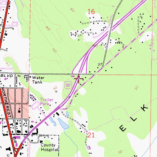 Topographic Map of California Highway Patrol Crescent City, CA