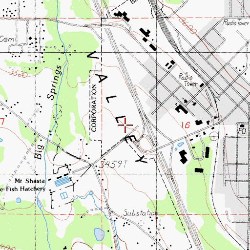 Topographic Map of California Highway Patrol Mount Shasta, CA