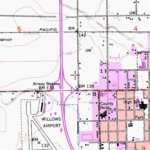 Topographic Map of California Highway Patrol Willows, CA